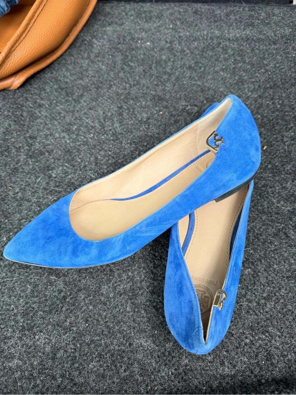 Tory Burch Cobalt Blue Suede Pointed-Toe Flats